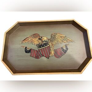 Vintage 1940/1950 Hand Painted Patriotic Bald Eagle/American Flag Metal Tray